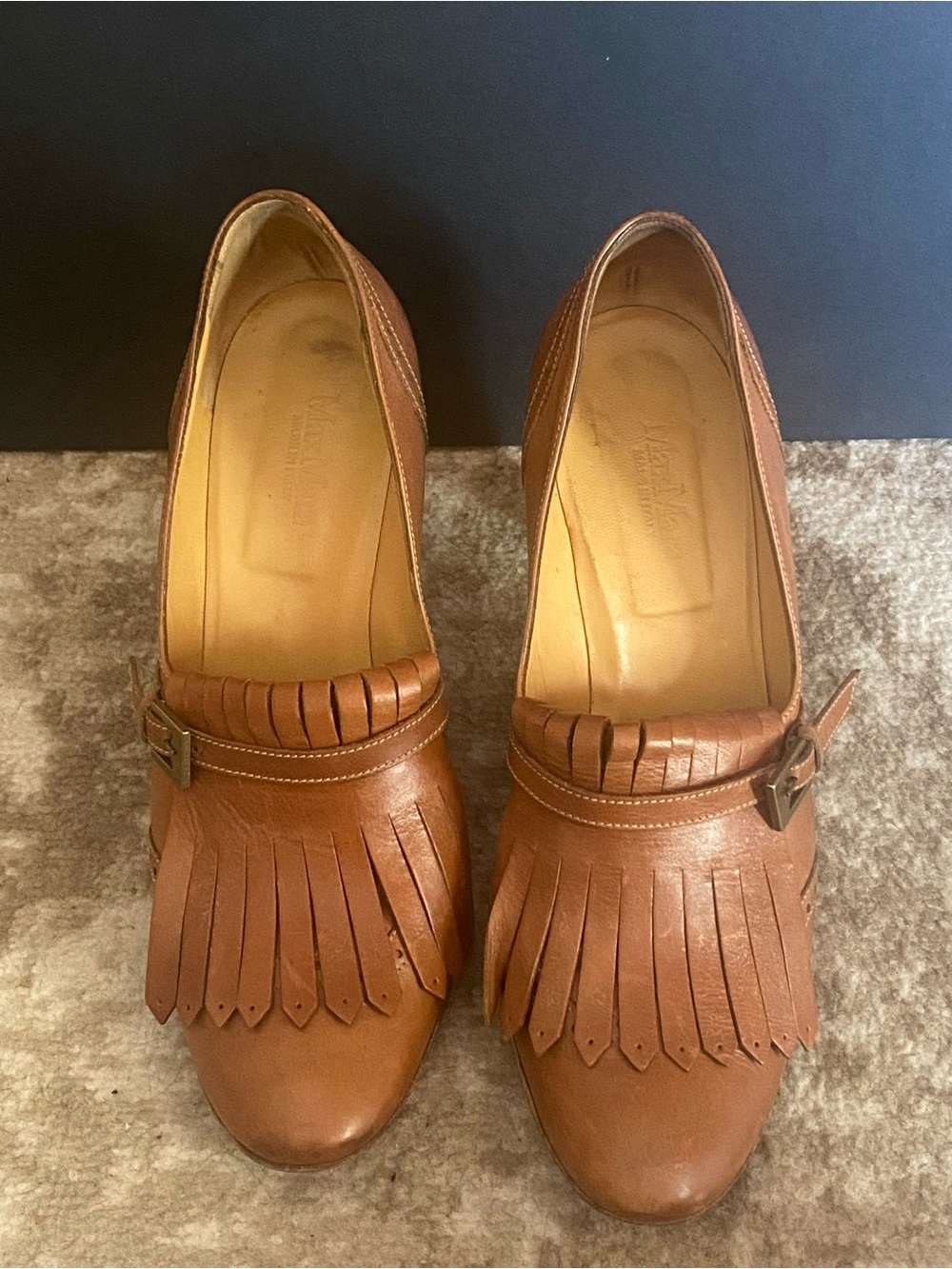 MaxMara Brown Leather Tassel Loafer Oxford Heel Vintage 39